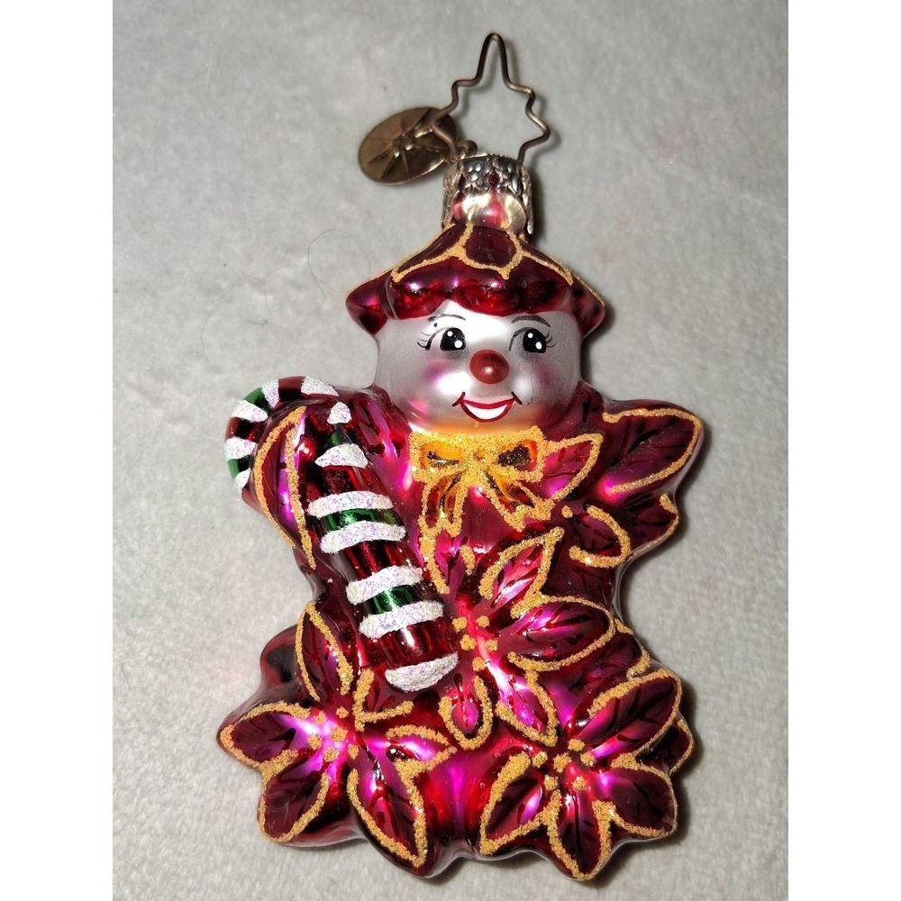 Christopher Radko 20th Anniversary Snowman Poinsettia Glass Christmas Ornament 3